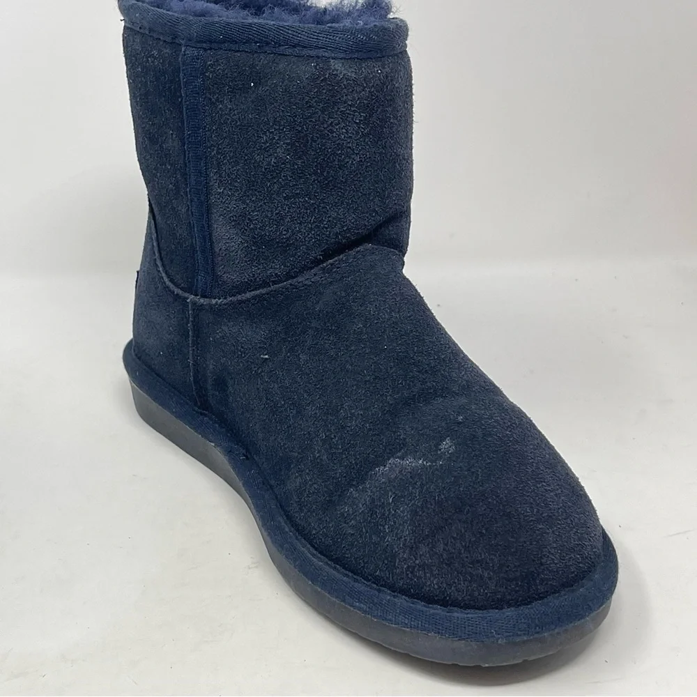 Minnetonka Olympia Boots Womens 6 Blue Suede Ankle Sheepskin Wool Lined Winter